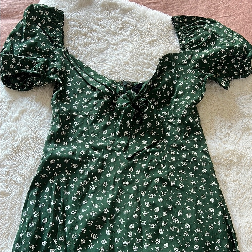 Blue Life Green Tie Front Floral Mini Dress